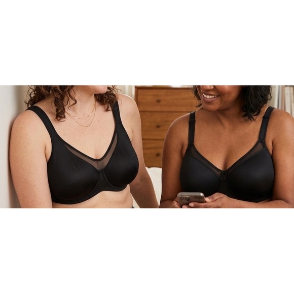 Bali Other - Bali One Smooth U & HSIA Minimizer Bra Lot Black 40D Underwire Mesh Trim 2pc